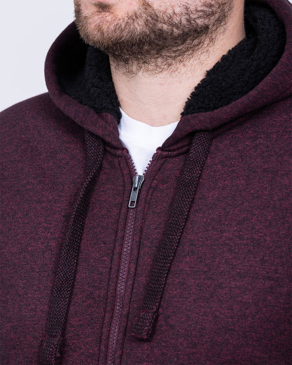 2t Zip Up Tall Sherpa Hoodie (black/burgundy)