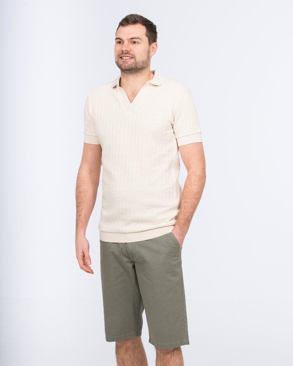 2t Vincent Tall Jacquard Open Collar Polo Shirt (cream)