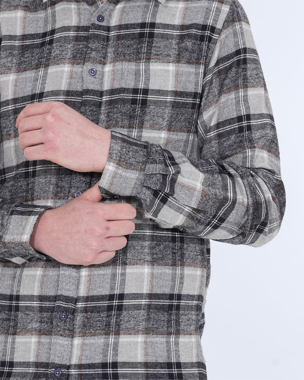 2t Extra Tall Slim Fit Long Sleeve Shirt (silver check)