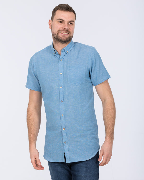 2t Tall Short Sleeve Linen Blend Shirt (mid blue)