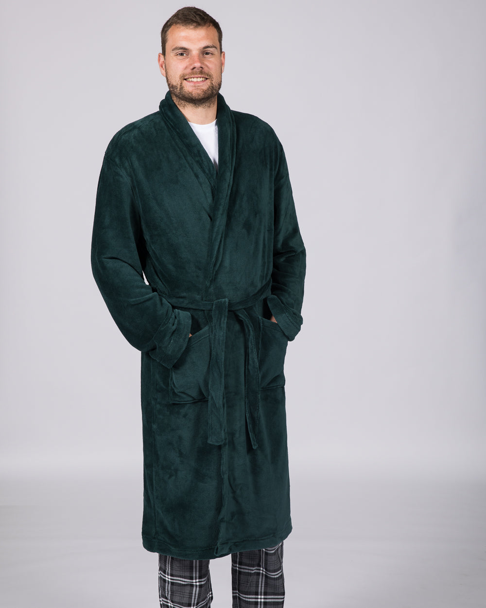 2t Extra Long Tall Fleece Dressing Gown Housecoat bottle green Tall Mens Clothing 2tall