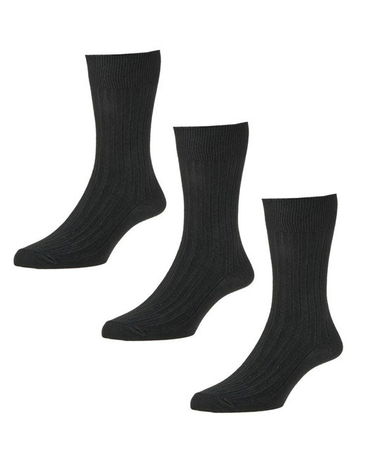 HJ Hall Cotton Rib Socks 3 Pack (black)