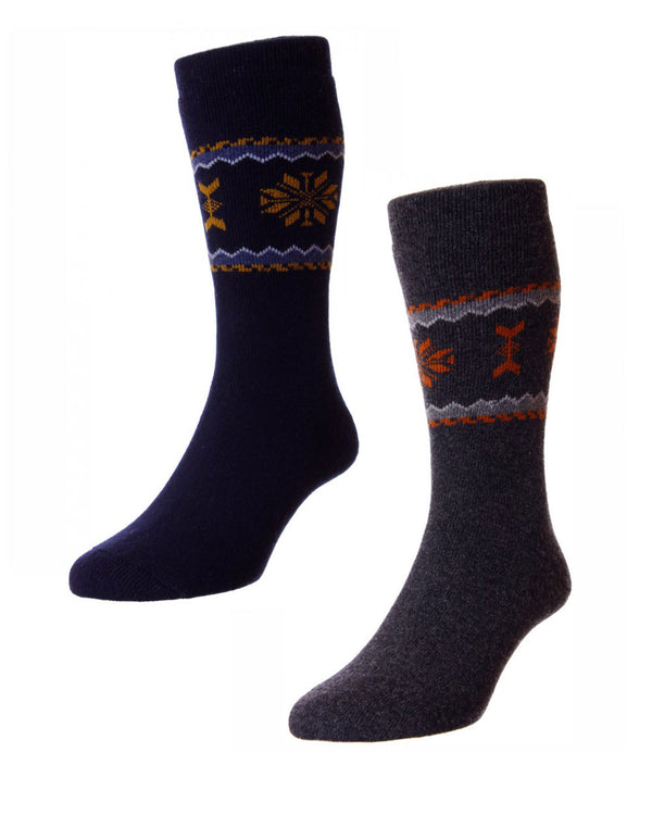 HJ Hall Fairisle Merino Wool Socks 2 Pack