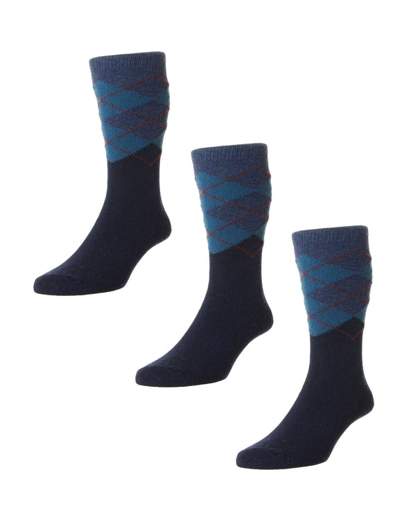 HJ Hall Deakin Argyle Merino Wool Socks 3 Pack