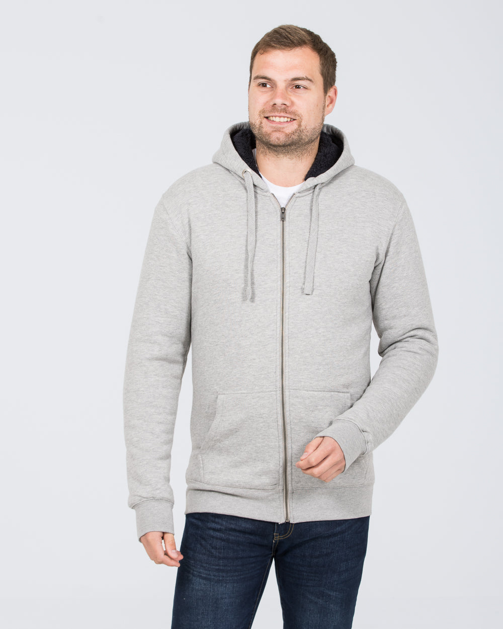 2t Zip Up Tall Sherpa Extra Long Longer Mens Hoodie heather grey Tall Mens Clothing 2tall