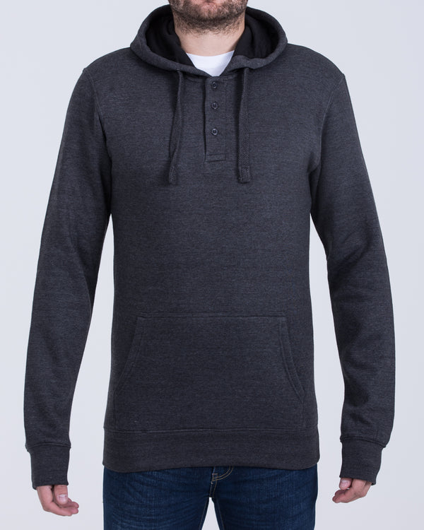 2t Pullover Tall Quarter Button Hoodie (charcoal)