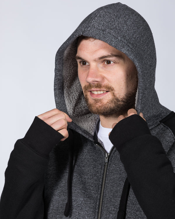 2t Zip Up Raglan Tall Sherpa Hoodie (grey/black)