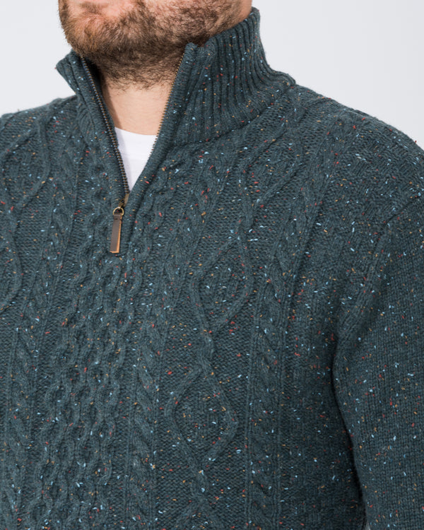 2t Tall Lambswool Aran Quarter Zip Jumper (teal)