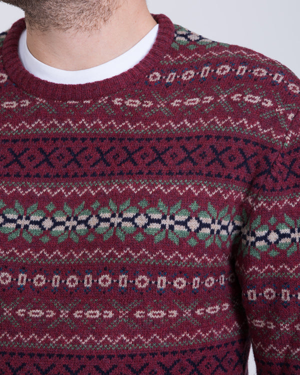 2t Lambswool Fairisle Crew Neck Tall Jumper (wine)