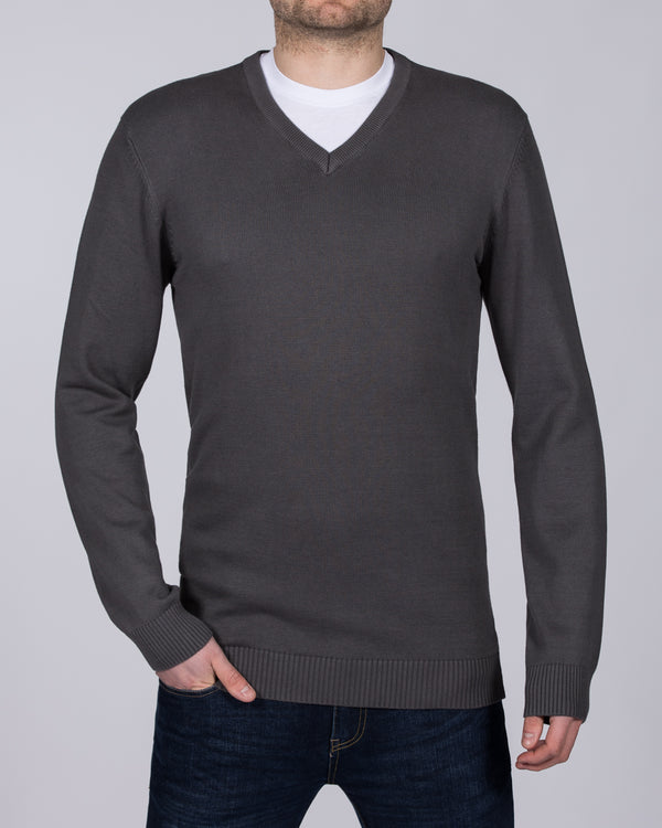 2t Tall Cotton V-Neck  Jumper (dark grey)