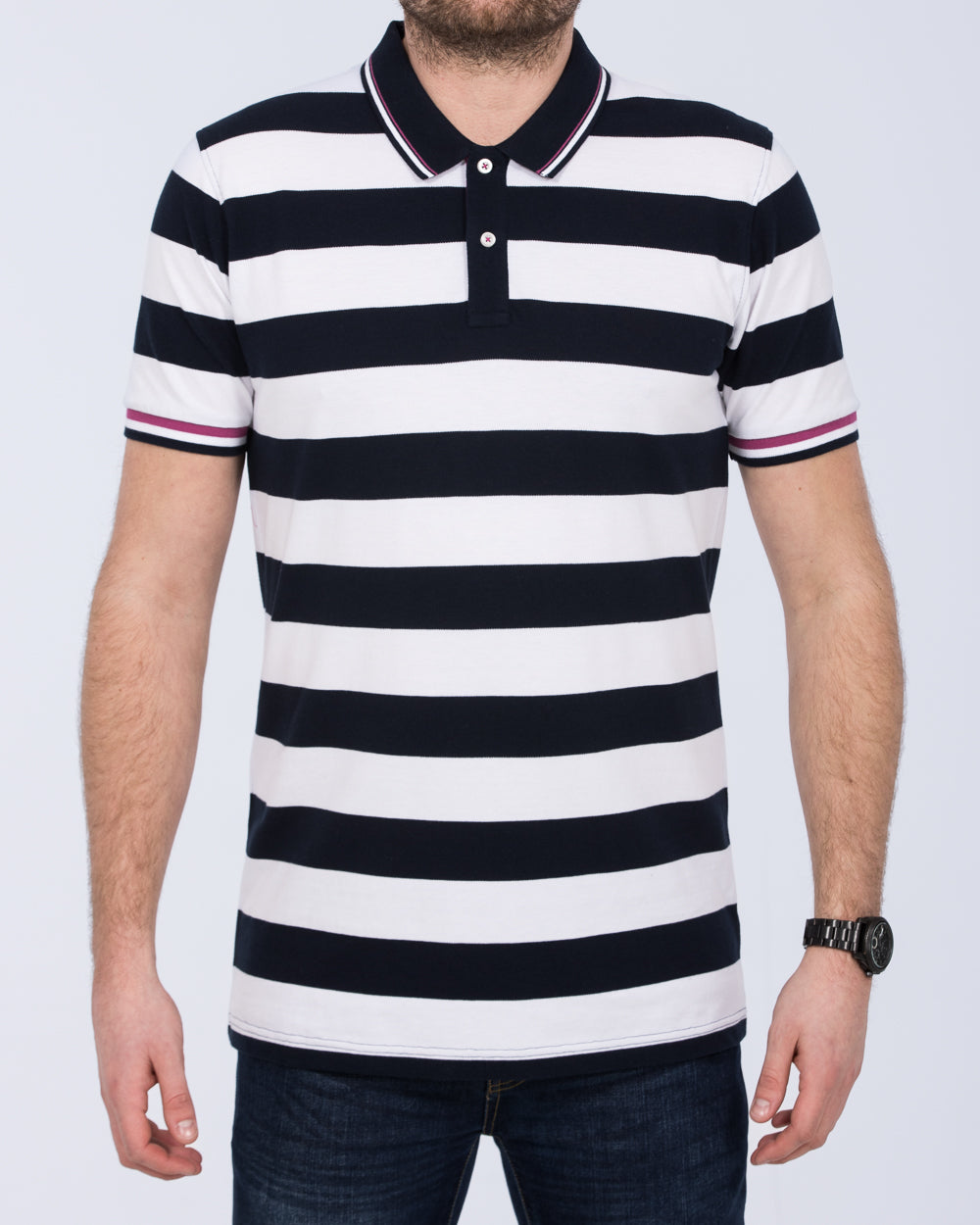 2t Slim Fit Tall Striped Polo Shirt (navy/white)