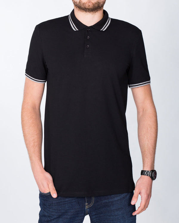 2t Slim Tall Tipped Polo Shirt (black)