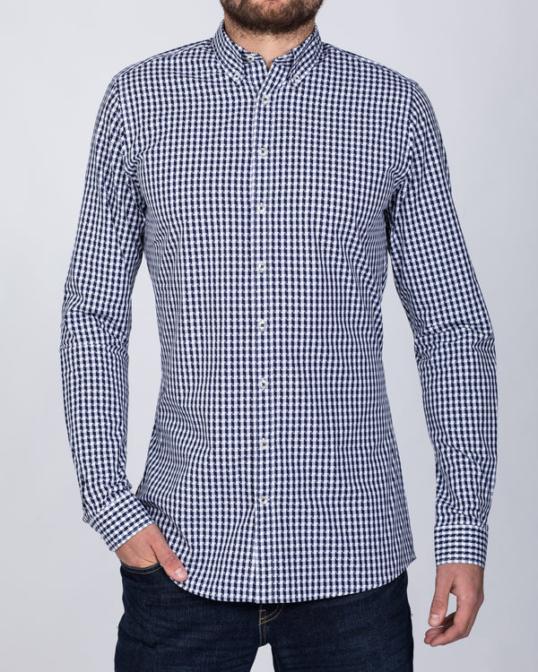 2t Slim Fit Long Sleeve Tall Shirt (navy gingham)