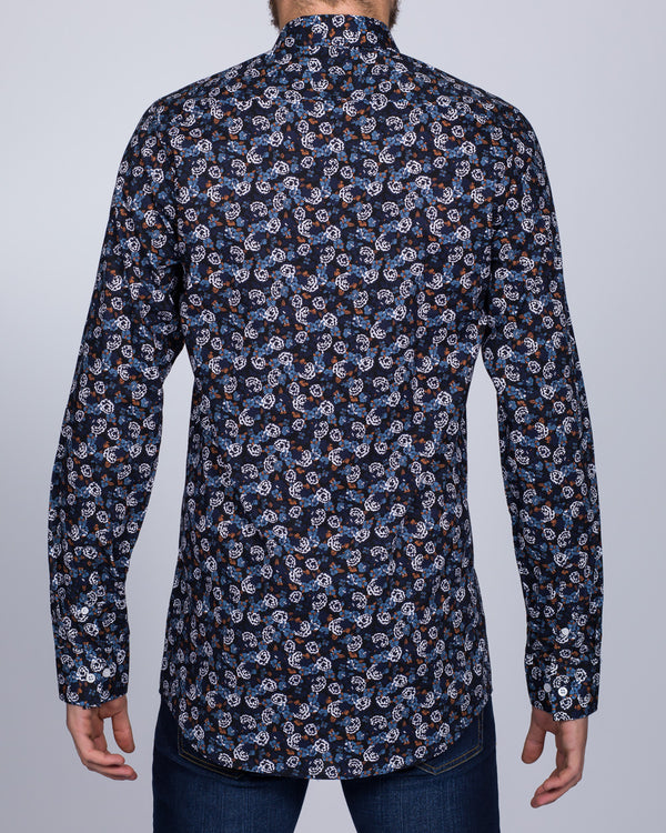 2t Slim Fit Long Sleeve Tall Floral Shirt (navy)