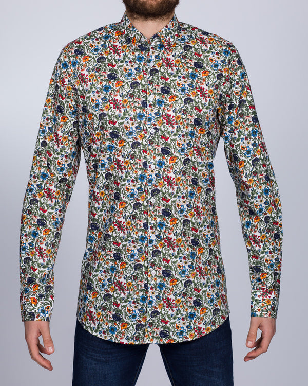 2t Slim Fit Long Sleeve Tall Floral Shirt (white)