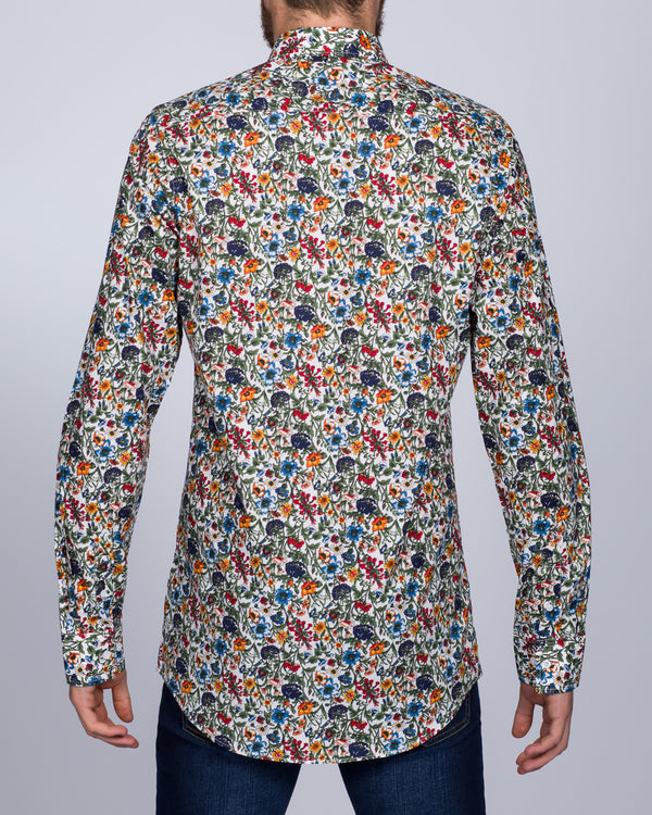 2t Slim Fit Long Sleeve Tall Floral Shirt (white)