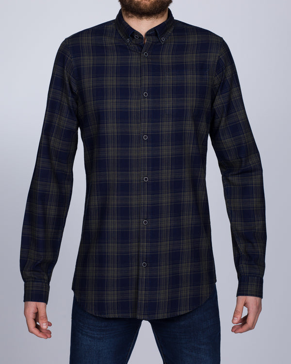 2t Slim Fit Long Sleeve Tall Checked Shirt (navy/olive)