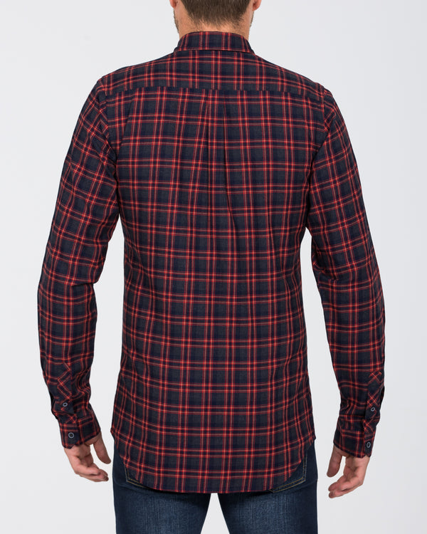 2t Slim Fit Long Sleeve Tall Checked Shirt (charcoal)