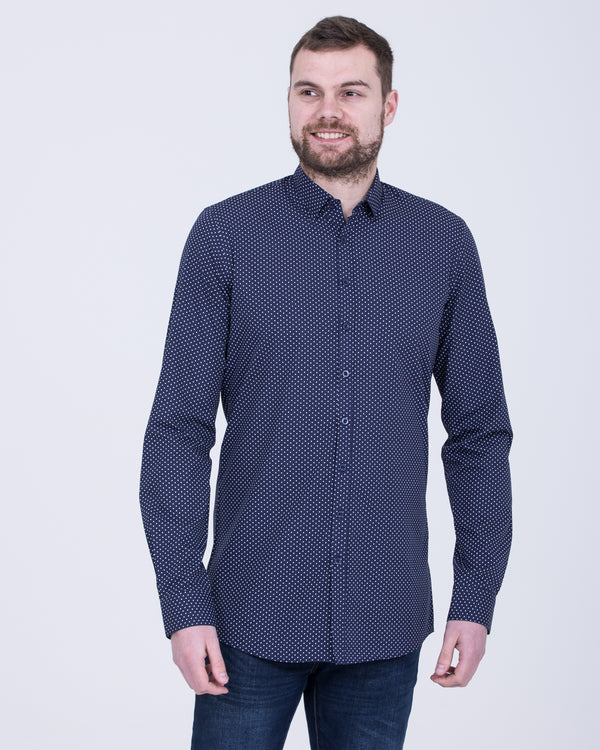 2t Carlos Slim Fit Long Sleeve Tall Shirt (navy dot)