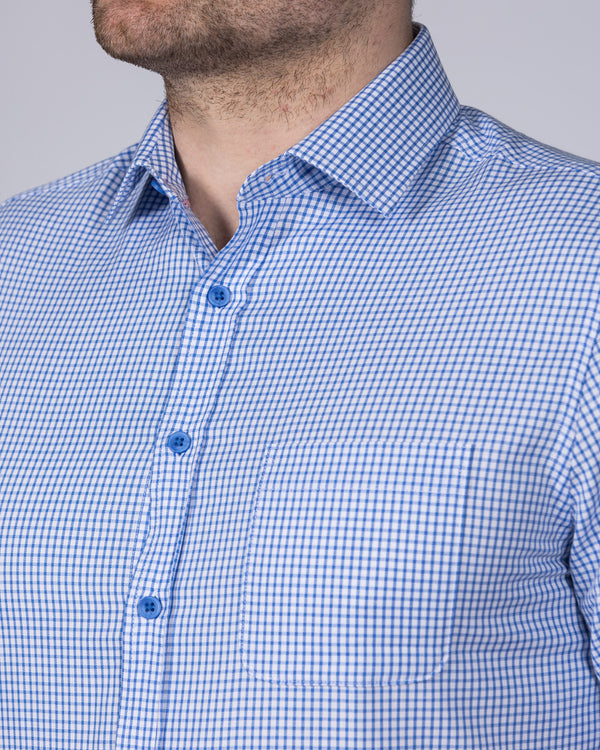 2t Slim Fit Short Sleeve Tall Gingham Shirt (blue)