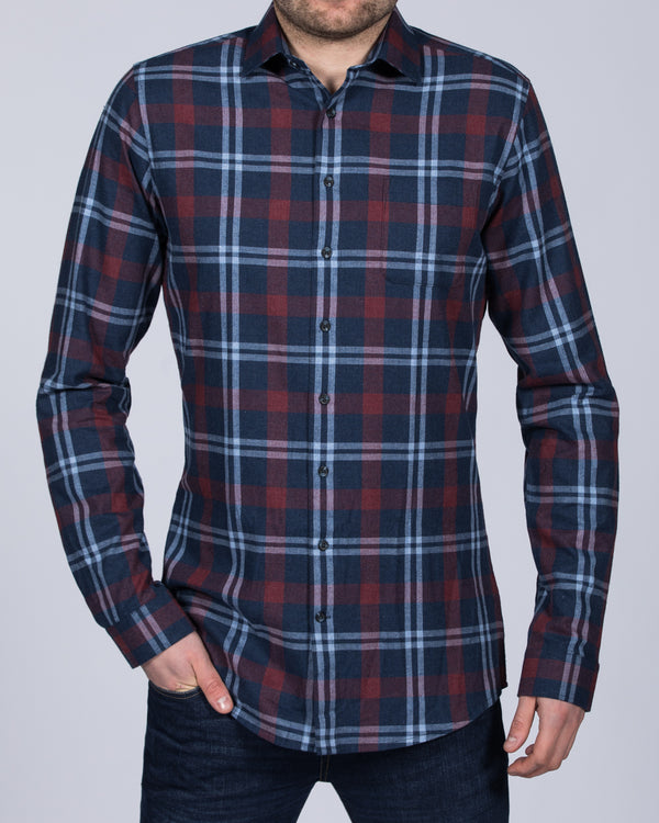 2t Slim Fit Long Sleeve Tall Checked Shirt (slate blue)