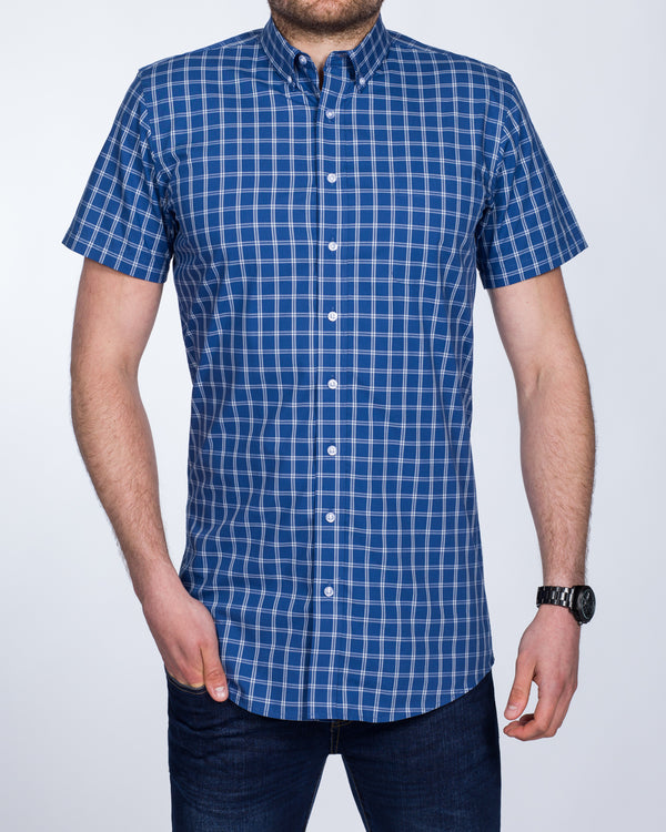 2t Slim Fit Short Sleeve Tall Checked Shirt (navy check)