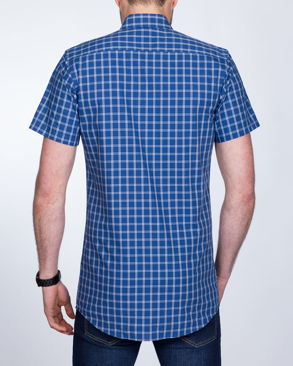 2t Slim Fit Short Sleeve Tall Checked Shirt (navy check)