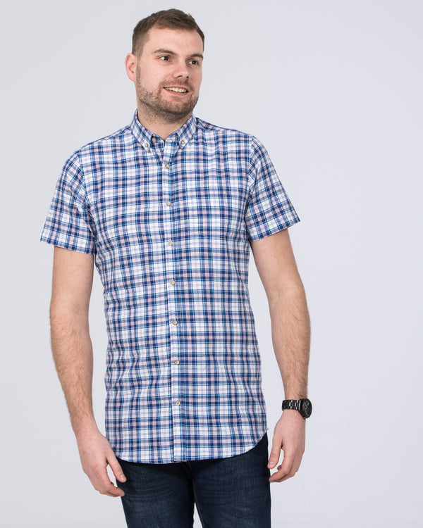 2t Tall Linen Blend Short Sleeve Shirt (blue/white check)