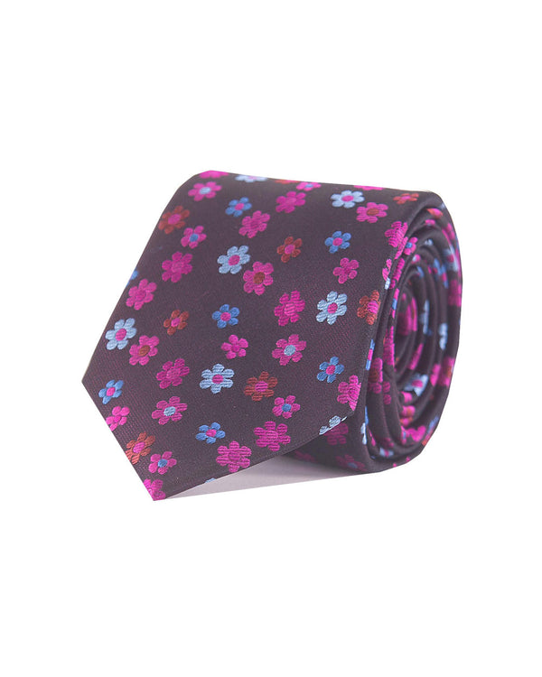 Double Two Silk Extra Long Floral Tie (navy/pink)