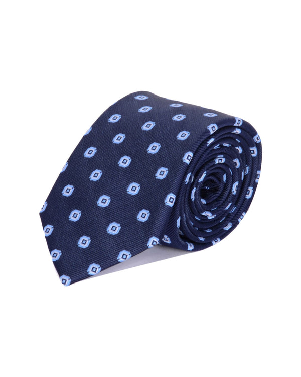 Double Two Silk Extra Long Patterned Tie (blue)